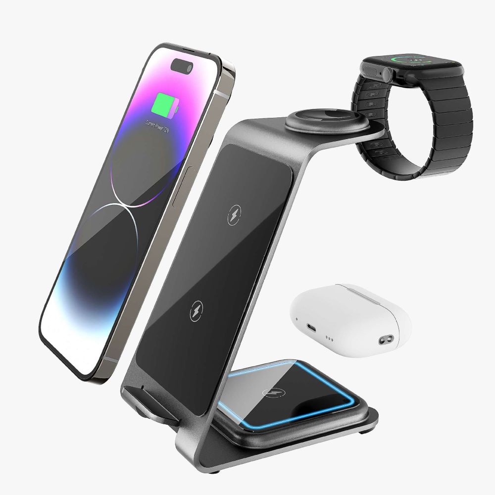 3 in 1 Aluminium Wireless Charger Dock for Iphone - Apple Watch & AirPods - Strapsology