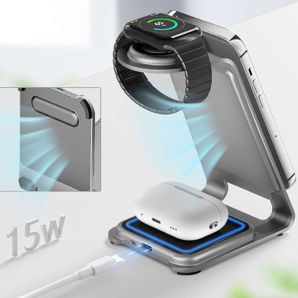 3 in 1 Aluminium Wireless Charger Dock for Iphone - Apple Watch & AirPods - Strapsology