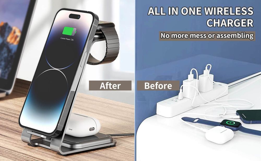 3 in 1 Aluminium Wireless Charger Dock for Iphone - Apple Watch & AirPods - Strapsology