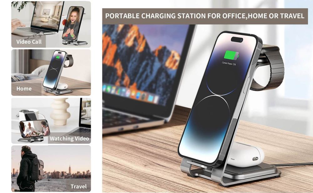 3 in 1 Aluminium Wireless Charger Dock for Iphone - Apple Watch & AirPods - Strapsology