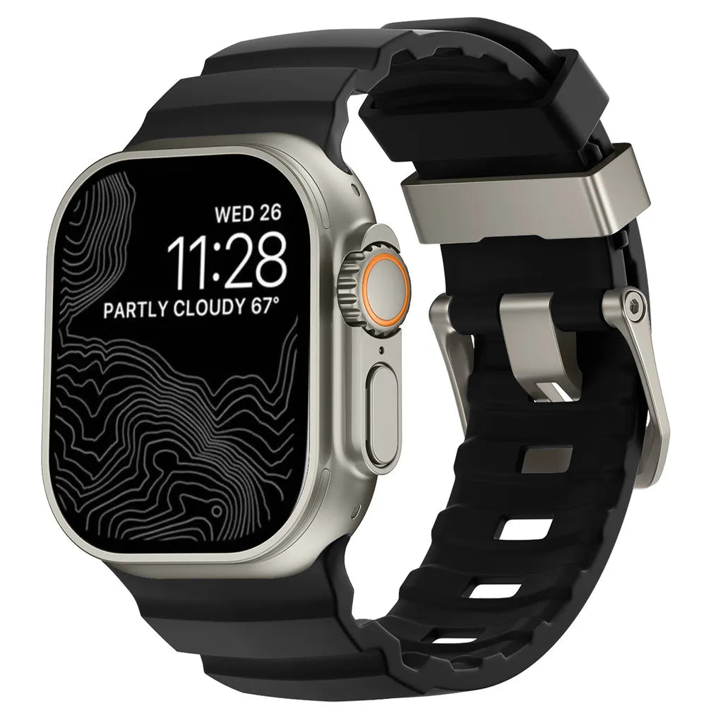 Sport Soft Silicone and Titanium Buckle Strap for Apple Watch - Strapsology