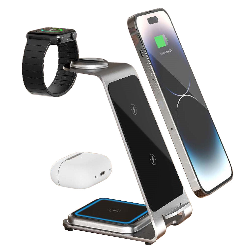 3 in 1 Aluminium Wireless Charger Dock for Iphone - Apple Watch & AirPods - Strapsology