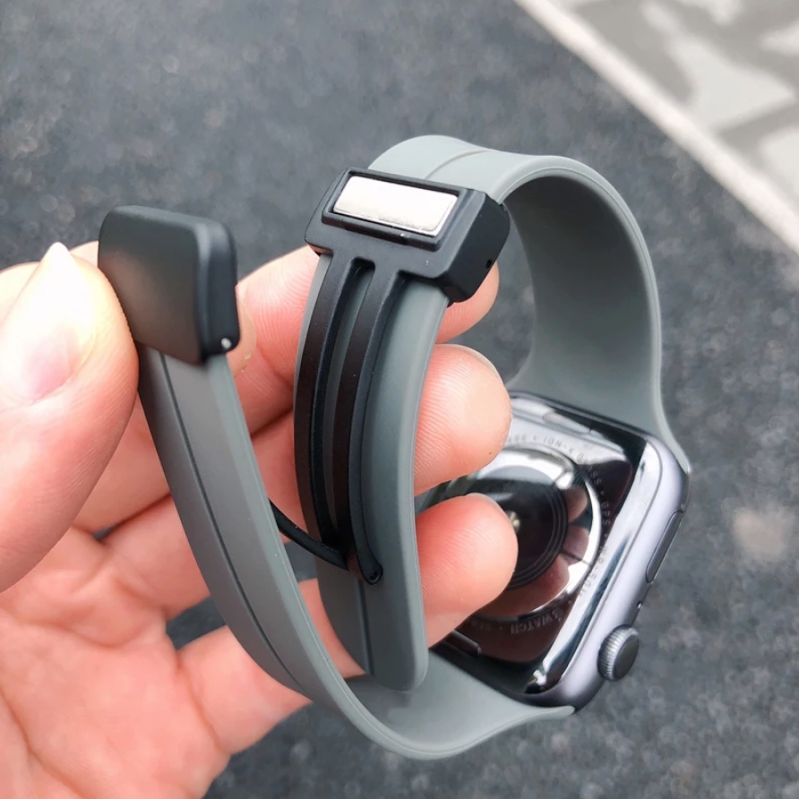 Magnesi Folding Magnetic Buckle Silicone Sport Strap For Apple Watch - Strapsology